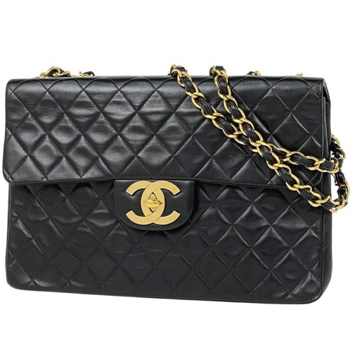 Chanel Large Matelasse Single Flap Chain Shoulder Bag Coco Mark Double Chain Lea