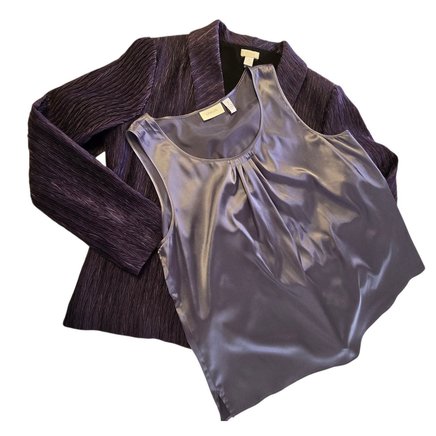 Chicos 2 Piece Open Jacket Textured Metallic Purp… - image 11