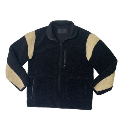 Oak + Fort Jacket Mens S Small Cream Black Sherpa Relaxed Fit Full Zip High Neck