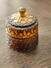 Vintage Hand Carved Wooden Trinket Jewelry Box Round Floral Boho Folk Art 3"