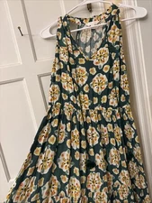 LC Lauren Conrad Green Floral Sleeveless Tiered Tasseled Maxi Dress Sz M