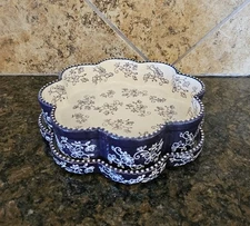 Temptations Floral Lace Design Flower Shaped Navy Blue Ceramic StoneWare Set