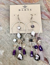 Barse NWT Purple Amethyst, Gray Mother Of Pearl Silver Chandelier Drop Earrings