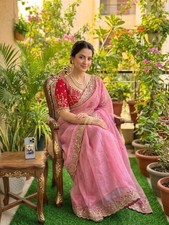 NEW SAREE BLOUSE NEW SARI INDIAN WEDDING DESIGNER BOLLYWOOD PAKISTANI PARTY WEAR