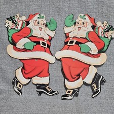 2 Vtge 10" Christmas Cardboard Cut Out Santa Claus Beistle Jointed Mechanical