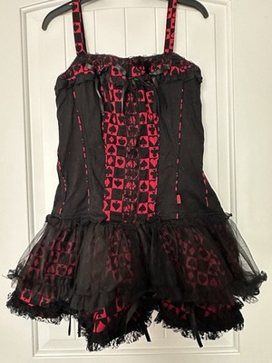 TRIPP NYC Daang Goodman Corset Tutu Pleated Gothic Blk/Red Card Suits Dress Sz L