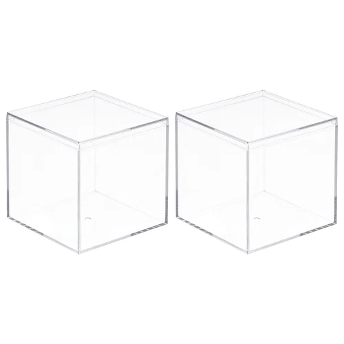 2 x Clear Acrylic Plastic Storage Box Square Cube Display w Lid 9.5x9.5x9.5cm - Picture 1 of 6