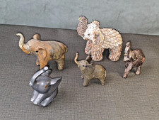Lot of 5 VTG. Elephant Figurines Sea Shells, Crushed Oysters,  metal, Wood,