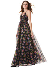 ALICE + OLIVIA SAORI MAGNOLIA FLORAL BLACK SILK PRINCESS GOWN WOMEN’S 8 NWT