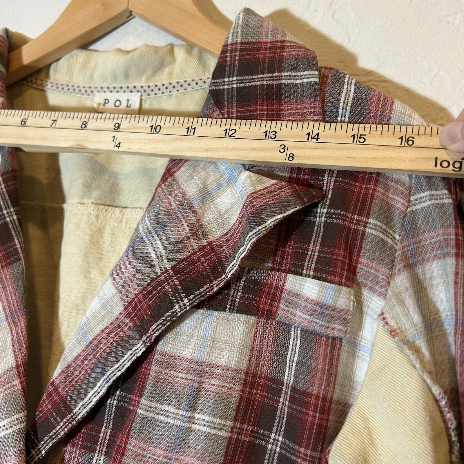 POL Plaid Patchwork Jacket Raw Hem Distressed Cot… - image 12