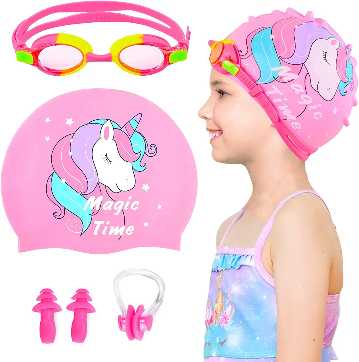 Kids Swim Caps for Girls Age 2 6 Durable Waterproof Silicone