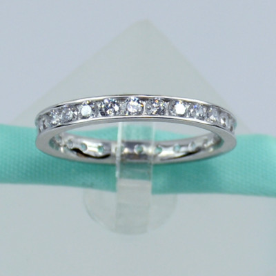 Sterling Silver Eternity Band Wedding 2MM AAAAA Cubic Zirconia Channel Ring
