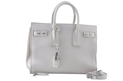 Auth SAINT LAURENT Sac De Jour Small 2Way Shoulder Hand Bag Leather White 0250M