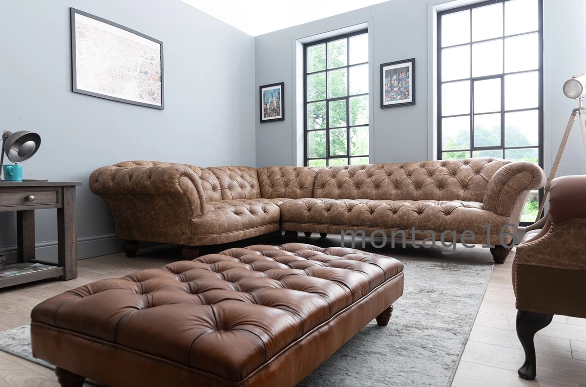 Deep Seat Leather Corner Sofa Chaise