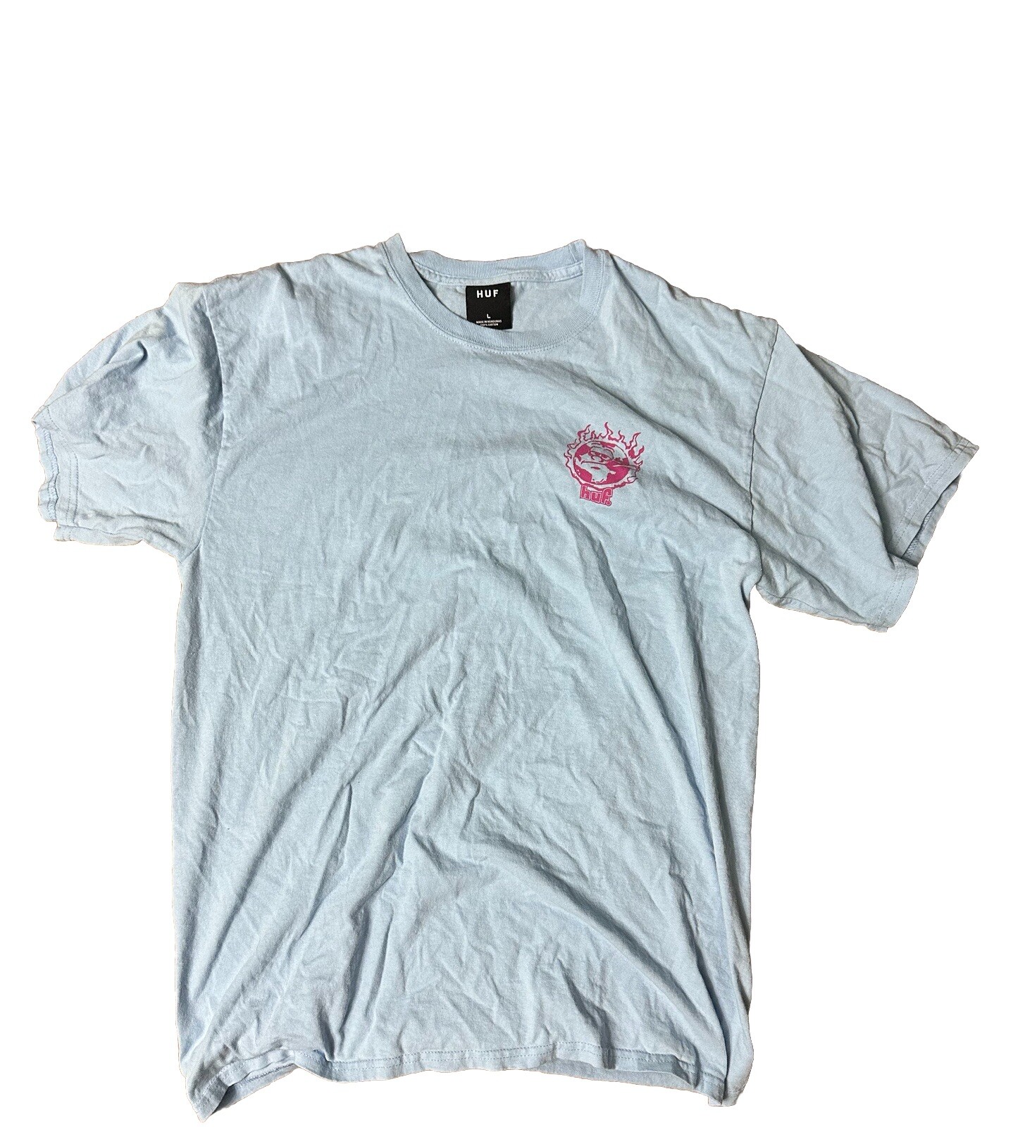 HUF Light Blue Graphic Tee Large Men's Casual Crewneck T-Shirt  