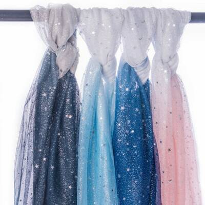4 Colors Gradient Tulle Sequin Silver Star Glitter Lace Fabric Wedding Cloth 1 Y