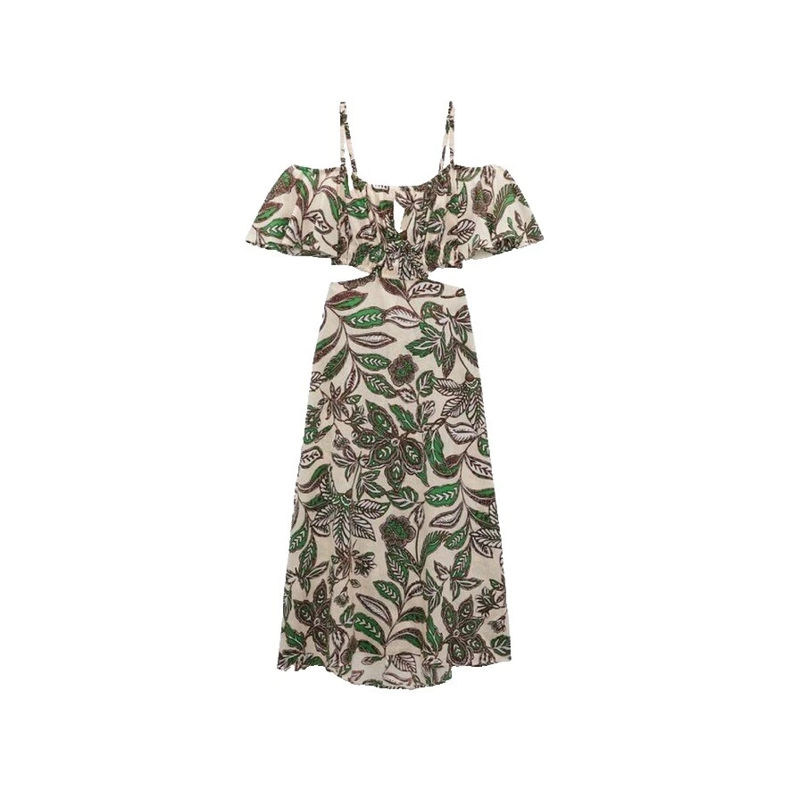 Linen Short Sleeve Casual Floral Dresses for Women