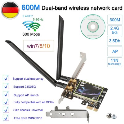 600Mbit PCIe Adapter WLAN-Karte PCI-E Express 2,4GHz/5GHz Dualband Netzwerk DE