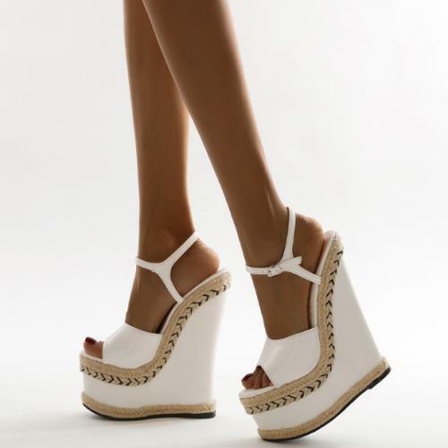 Womens Trendy Summer Peep Toe Espadrilles Sandals Thick Platform High Heels  Size
