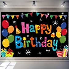 Happy Birthday Banner Backdrop Colorful Happy Birthday Party Decorations Larg...