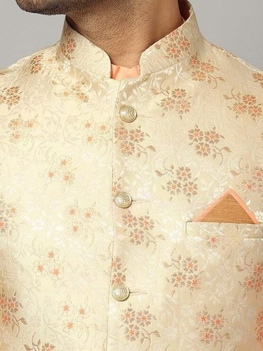 Men's Silk Blend Kurta & Churidar Pyjama With Ethnic Bundi Jacket | 3 In 1 | - Imagen 159 de 182