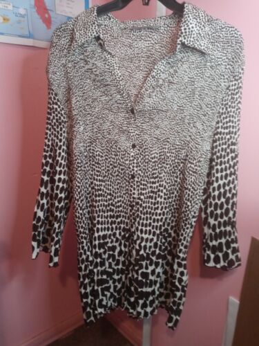 Plus Size Larry Levine Women's Top Size 3x Brown & White Dots Pleated