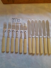 MAPPIN & WEBB ATHENIAN FAUX BONE HANDLE ANTIQUE FISH KNIVES & FORKS  SET X   12
