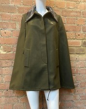 Philipp Plein Virgin Wool Cashmere Blend Khaki Stud Coat Woman’s Cape Coat S