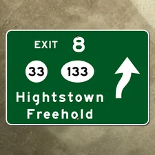 New Jersey highway marker road sign exit 8 Freehold arrow turnpike 1961 33 15x10