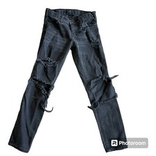 Current Elliott Womens The Crop Skinny Jeans Size 27 Nightwash Black Shredded