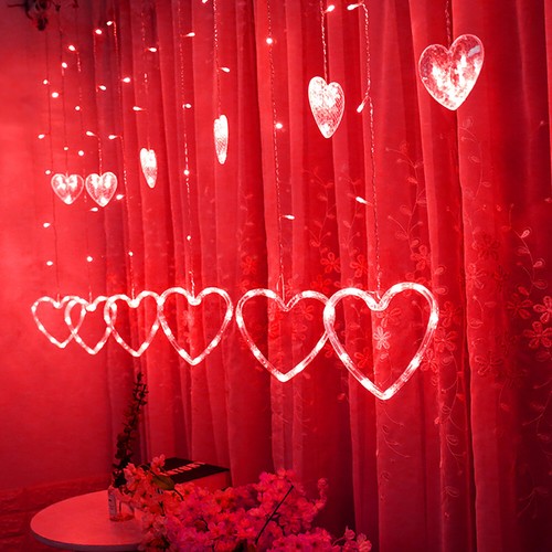 Heart Shaped LED Lights String Curtain Window Valent Fairy Lamp Home Tree D VL - Picture 16 of 19
