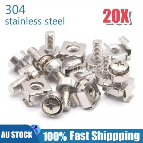 20Pack M6 x 20mm Bolts Screws Set with Cage Nuts & Washers for 19" Rack Mount AU
