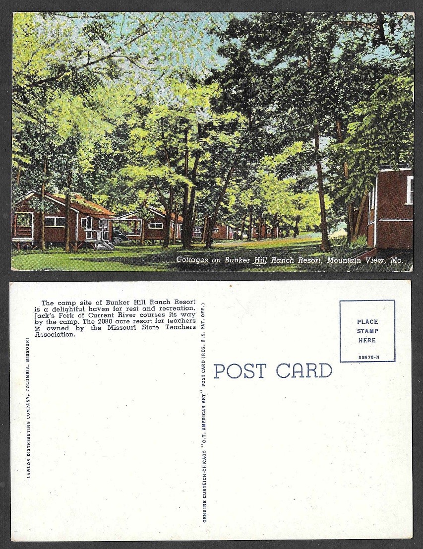 Old Missouri Postcard Mountain View Cottages on Bunker Hill Ranch