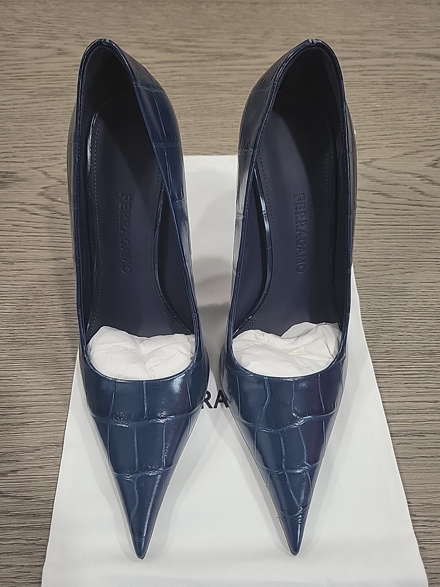 Salvatore Ferragamo Womens EVA X5 Blue Leather 12cm Heel Pump Shoe