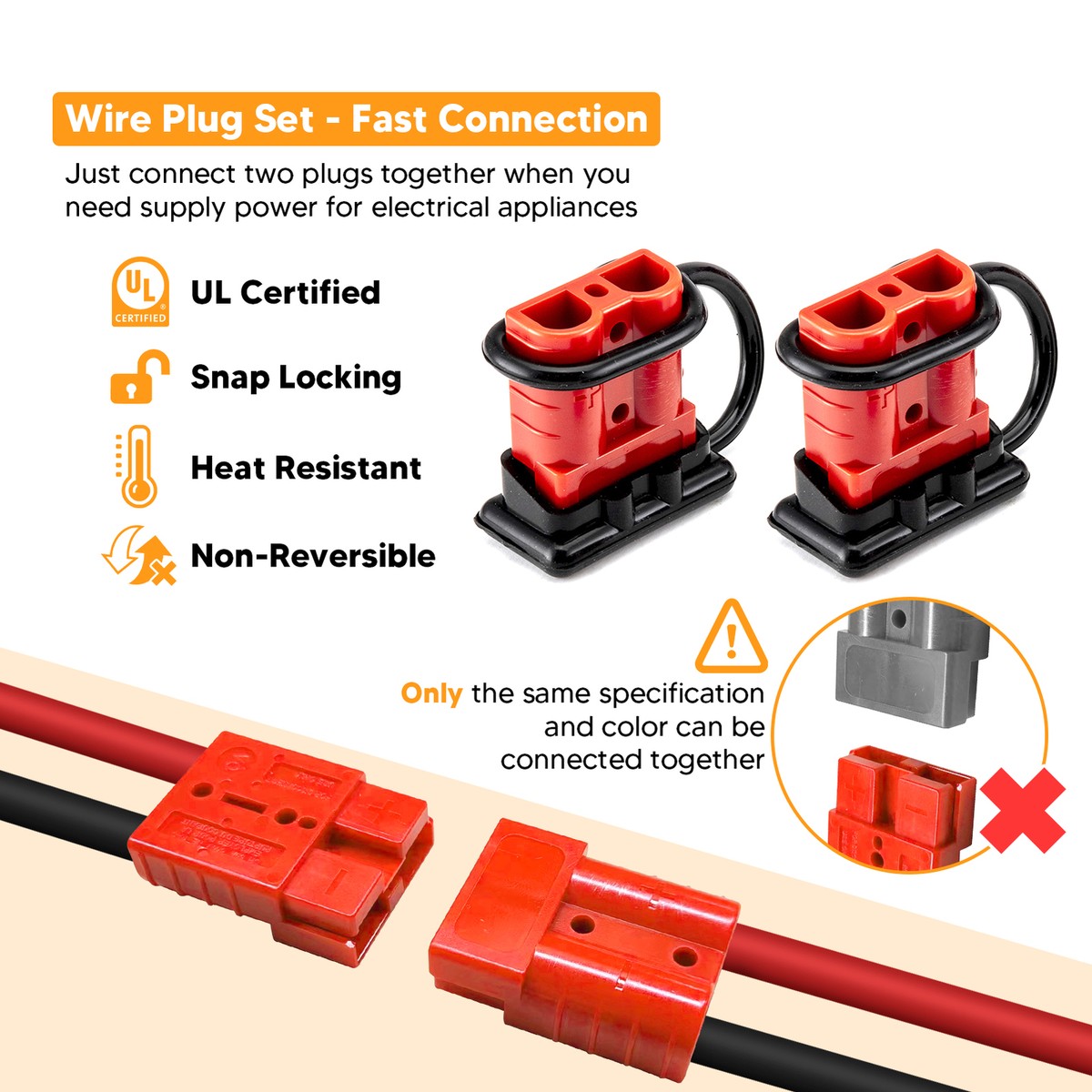 Spurtar 50A Batteria Spina A Sgancio Rapido 2 Pezzi 6 Gauge Cablaggio 12-36V Jumper Kit Di Recupero Per Auto ATV Piattaforme Di Sollevamento Motori Rimorchio, Rosso - 9