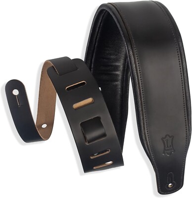 Levy s M26PD-BLK - 3 inch Top Grain Leather Guitar Strap with Foam Padding