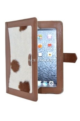 iPAD 2 3 & 4 Tan Cow Skin Fur Luxury Real Genuine Leather Cover Case Stand