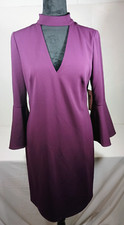 Women’s Eliza J Deep Purple Dress Size 6 Bell Sleeve High Neck NWT MRSP $128