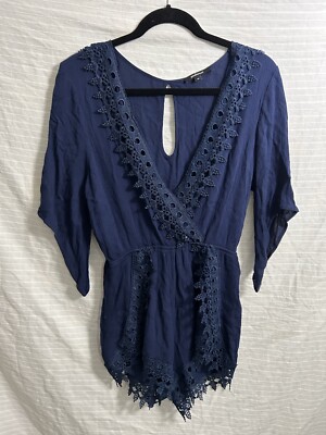 Ambiance Apparel Women's Blue Lace Crochet Romper Size M. B9