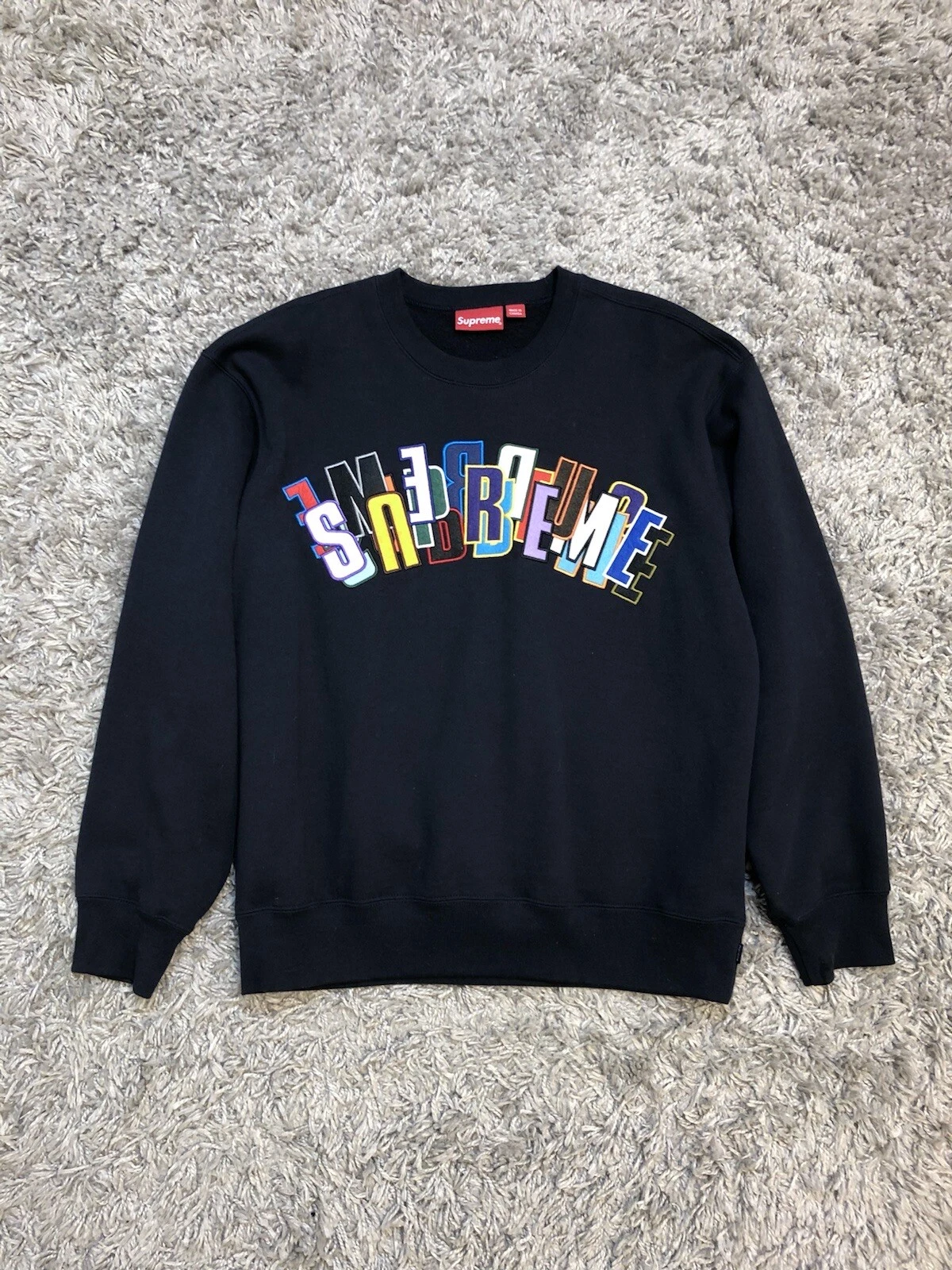Sweat col rond logo empilé SS21 Supreme bleu marine taille moyenne streetwear hype