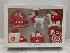 NEW Target Wondershop 6 Piece Target Themed Ceramic Ornament Set w/ Bullseye