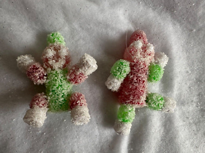 VTG LOT OF 2 PLASTIC Green White Red SUGAR COATED CANDY Gum Drop ORNAMENTS Boys