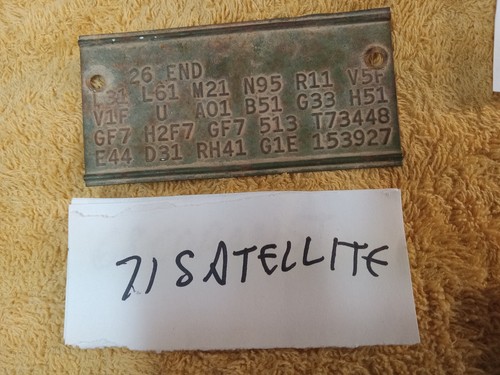 Mopar Fender Tag 1971 Plymouth Satellite