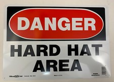 DANGER HARD HAT AREA Red & White Metal Warning Sign 10" x 14" HILLMAN 842060