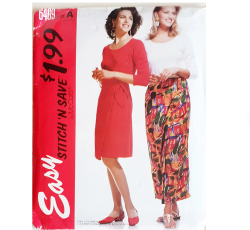 UNCUT McCall's 6489 Long Sleeve Casual T-Shirt Top & Mock Wrap Sarong Skirt 6-12 - Picture 1 of 3