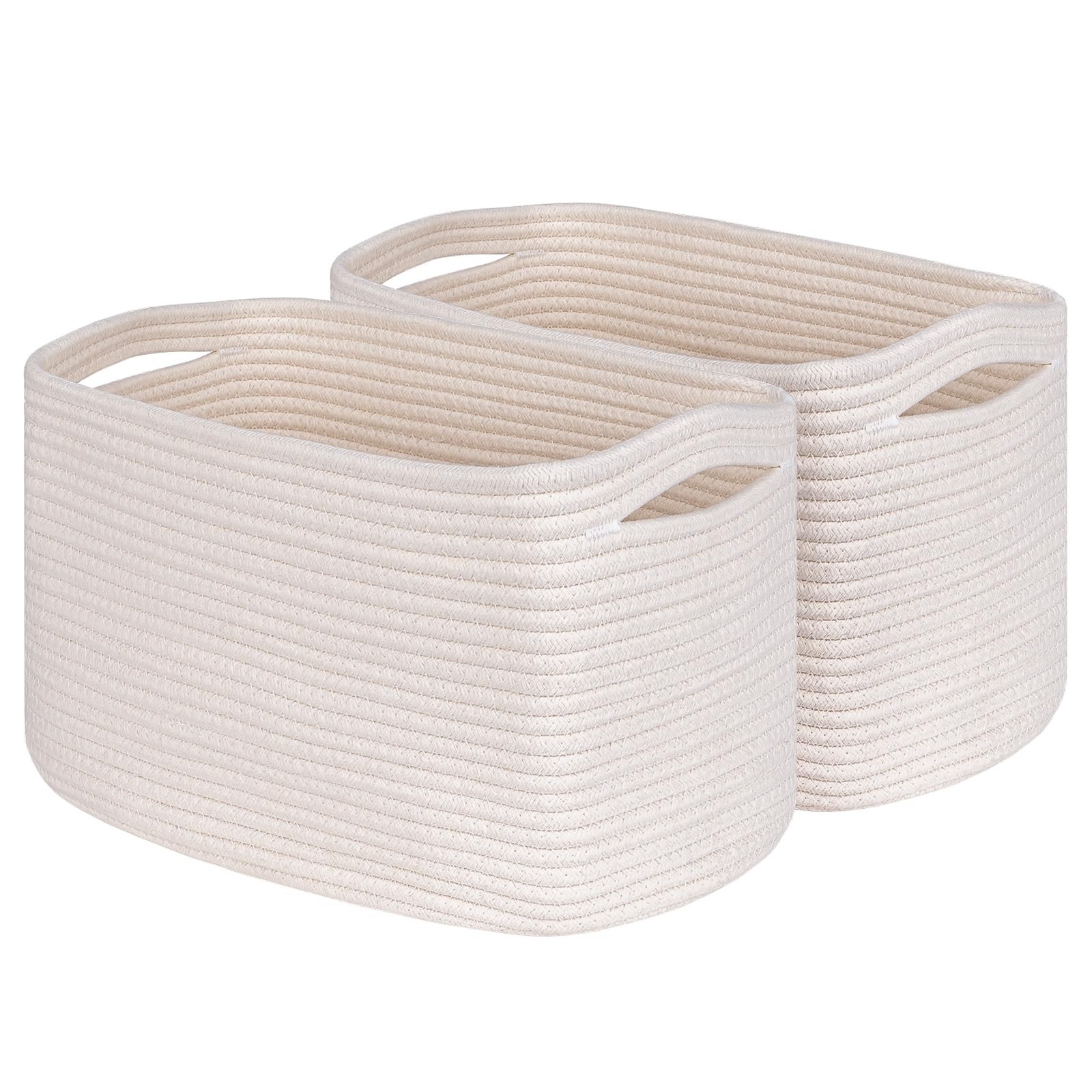 Off White Storage Cubes Bins for Shelves Set of 2 Rectangular Organizers-image