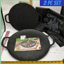Korean BBQ Grill Pan Set 2 Metal  Large Cooking Pan Camping Black Flat Pans Two