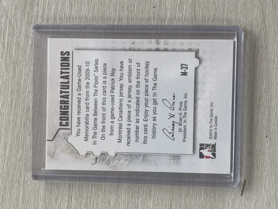 2010-11 ITG Between The Pipes Game Used Jersey Black Patrick Roy Canadiens Nice! - Image 2 of 2