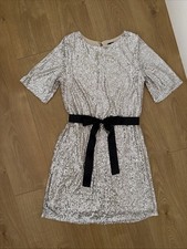 New Look Champagne Gold Sequins Short Dress with Removable Waist Ties Size 14