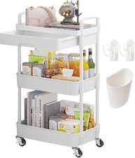 Wuciray Beauty Trolley on Wheels 3 Tier Storage Trolley with Drawer Plastic